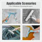 3 in 1 Window Cleaning Scraper, 3 in 1 Window Cleaner Squeegee, Scraper for Cleaning Windows, All-Purpose Window Squeegee with Sprayer for Glass, Wall, Kitchen, Car (Blue)