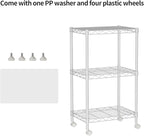 Golpart Small 3 Tier Shelves Storage Wire Shelving Unit Metal Shelf Adjustable Organizers Storage Shelving with Wheels for Bathroom Laundry Room Kitchen Pantry12”D x 18”W x 30.7”H White