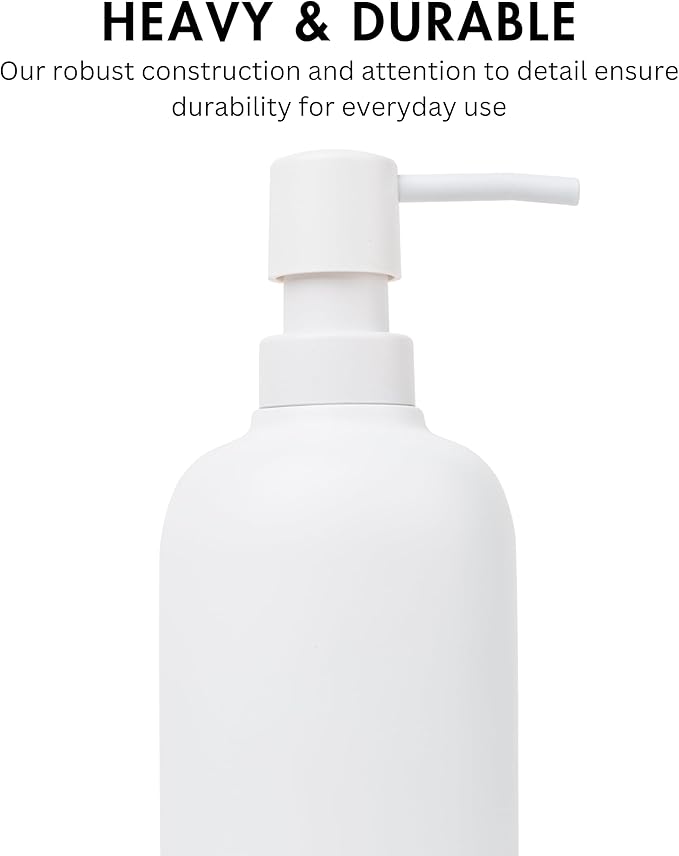 Matte White Soap Dispenser for Bathroom, 15oz Round Rustproof Liquid Hand Dish Soap Dispenser Pump for Kitchen Sink, Countertop, and Bathroom