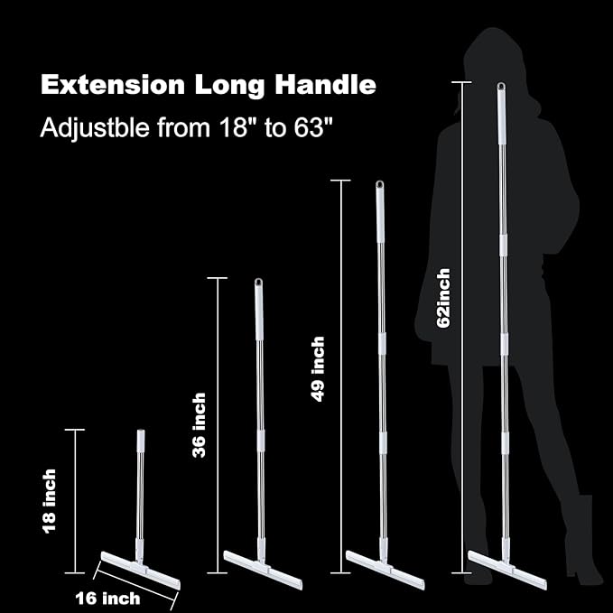 Rubber Squeegee Broom for Floor,62" Long Handle Window Squeegee, Silicone Pet Hair Remover,Magic Broom for Indoor Cleaning,Cleans Glass, Hair, fine dust, Liquids, Suitable for Smooth Floors, Rugs