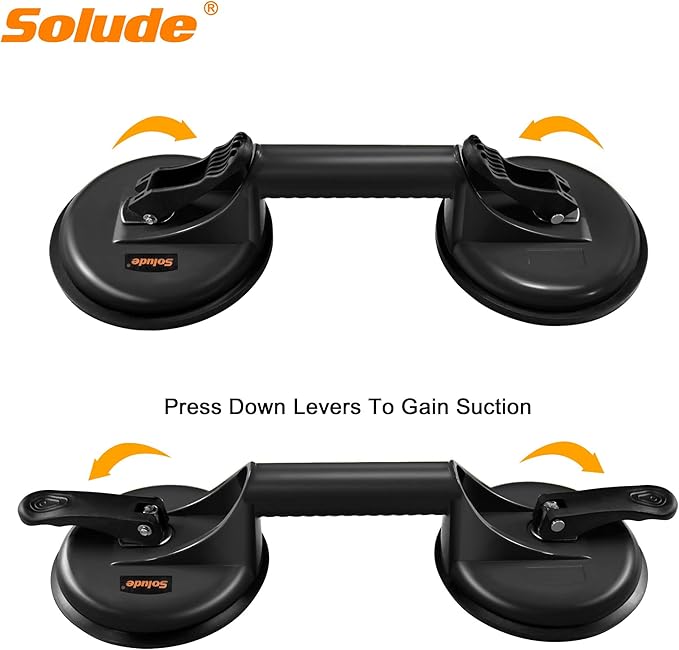SOLUDE 2 Pack Heavy Duty Vacuum Handle Suction Cups for Lifting Large Glass/Window/Tiles/Mirror/Granite/Floor Gap Fixer/Windshield Removal & Install Tool, Black