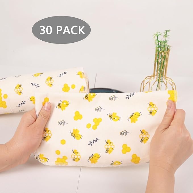 Reusable Dishcloths Kitchen Towels Cotton: 30 Packs 10X10 Washable Roll Paperless Paper Towels Absorbent Dishcloths Set Dish Tea Towel for Kitchen Drying (30Bee, 10×10")