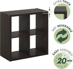 Furinno Cubicle Open Back Decorative Cube Storage Organizer, 4-Cube, Black Dark Oak