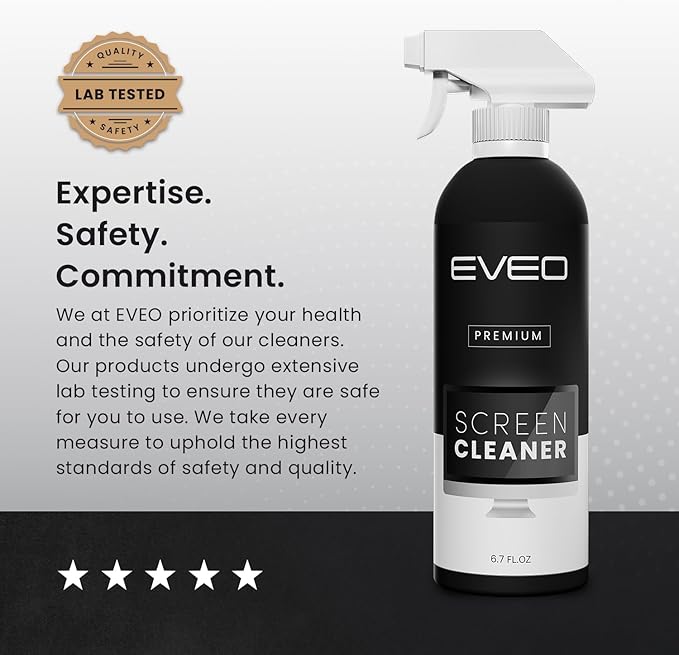 EVEO® Screen Cleaner Spray Kit (Streak-Free) TV Screen Cleaner for Smart TV, LCD, LED, OLED | Computer Screen Cleaner Spray and Wipe Microfiber Cloth - TV, Monitor, Laptop, iPad, Car - 6.7oz 1 Pack