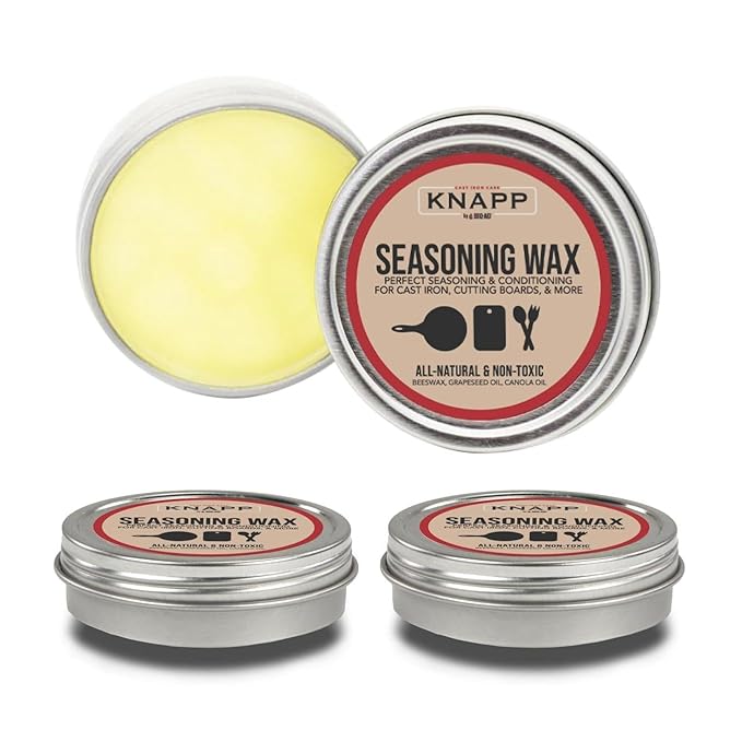 Knapp Made Cast Iron Seasoning Wax and Carbon Steel Seasoning Wax - 2 Oz Unique Blend of Natural Oils and Beeswax - Restore Cast Iron, Steel, Cutting Board, Kitchenware Seasoning Wax (3 Pack)