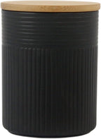10 Strawberry Street Luca Matte Black Embossed Ceramic Kitchen Canister Set, Set of 3, Bamboo Lids