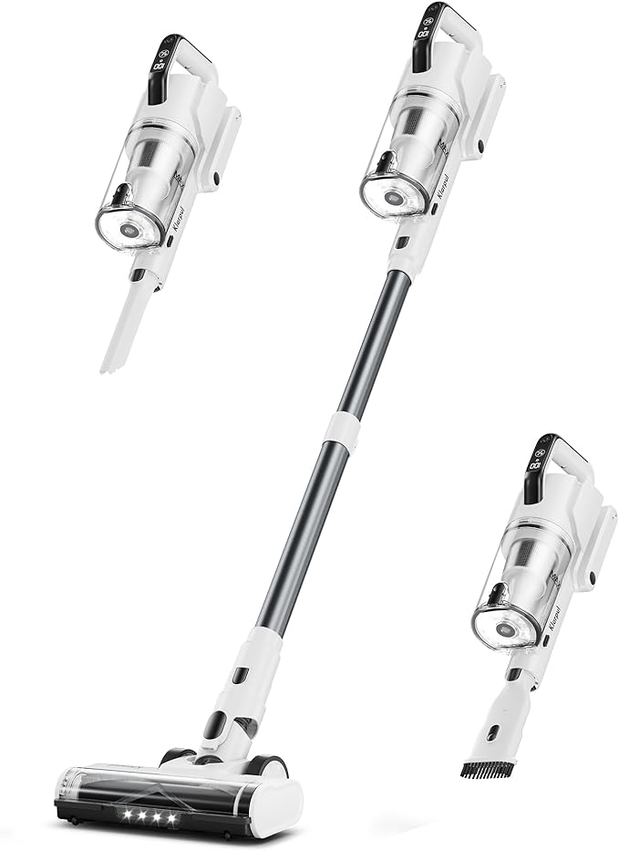 Cordless Vacuum Cleaner, 580W 48KPA 65Mins Runtime Fast Charging Vacuum Cleaner, Self-Standing LED Light Touch Screen Stick Vacuum for Home Light Weight,for Pet Hair/Carpet/Floor, White