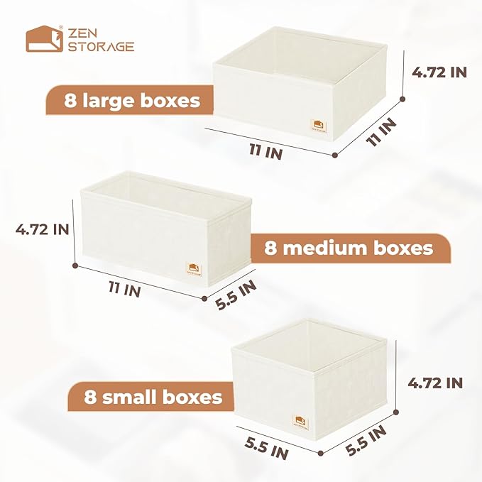 Sturdy Drawer Organizers (24-Pack) - Fabric Dresser Drawer Organizers & Dividers for Nursery Organization, Baby Organizers and Storage for Clothes, Socks & Underwear, White