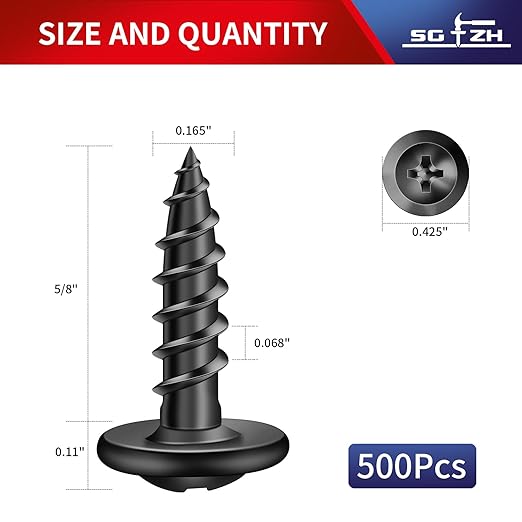#8 x 5/8" Wood Screw 500Pcs Alloy Steel Standard Thread Truss Head Fast Self Tapping Black Oxide by SG TZH