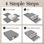 4 Pack Bed Sheet Organizer and Storage, Foldable Storage Bed Sheet Organizer for Linen Closet with Viewing Window & Label for Bedding Sheets & Blankets (Queen & King Size) Gray