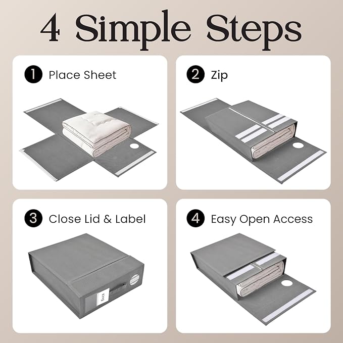 8 Pack Bed Sheet Organizer and Storage, Foldable Storage Bed Sheet Organizer for Linen Closet with Viewing Window & Label for Bedding Sheets & Blankets (Queen & King Size) Gray