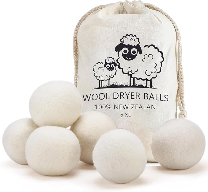Wool Dryer Balls Laundry Reusable Wool Balls for Dryer Organic Premium New Zealand Wool Natural Fabric Softener Reduce Clothing Wrinkles Drying Clothes Faster Eco-Friendly 6 Pack XL
