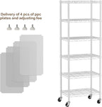 Golpart Small 6 Tier Shelf Storage Wire Shelving Unit Metal Shelves Adjustable Organizers Storage Shelving with Wheels for Bathroom Laundry Room Kitchen Pantry12”D x 18”W x 61.6”H White