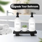 Hand Soap Dispenser for Kitchen, White Soap Dispensers with Stainless Steel Pump, Bathroom Soap Dispenser Set with Wood Riser Tray, Kitchen Dish Soap Dispensers Bathroom Decor(White)