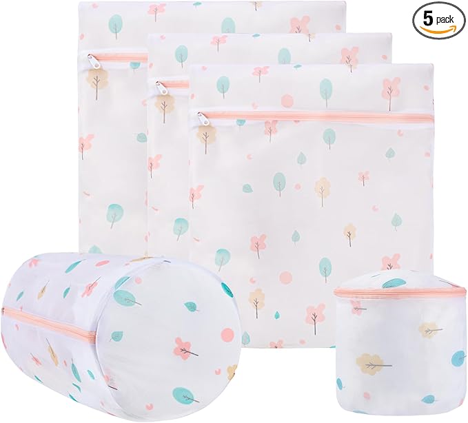 Mesh Laundry Bag, Durable Laundry Bags with Premium Zipper, 5-Piece Washing Machine Wash Bags for Delicates Blouse, Hosiery, Baby Clothes, Travel Organization Bag (Trees)