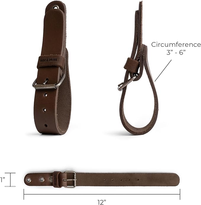 Leather Wall Hanging Straps, Set of 2, Buckle Closure for Axes, Hatchets & Tools, Heavy Duty Tool Hangers, Garage Storage Organization, Axe Mount Holders, Organizer Hooks