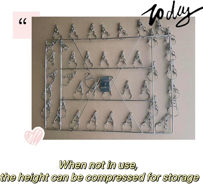 2 Pack Stainless Steel Sock Drying Rack with 80 Clips,360° Rotatable Windproof Hook Clothes Hanger Rack for Herb,Bras,Underwear,Baby Clothes,Hat,Scarf,Pants,Gloves,Towel and Laundry Accessories