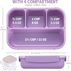 Bento Box Adult Lunch Box, Lunch Containers for Kids Girls Boys with 4 Compartments, Lunchable Food Container with Utensils, Sauce Jar, Muffin Liners, 40 Oz/5 Cup, Microwave Safe, Lavender