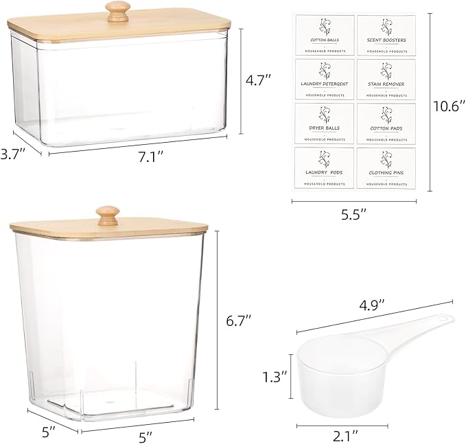 Tbestmax 3 Pack Laundry Room Organization Storage Containers, Clear Laundry Pod Containers and Dryer Sheet Holder Set with Lids and Labels for Detergent, Powder, Dryer Balls, Beads