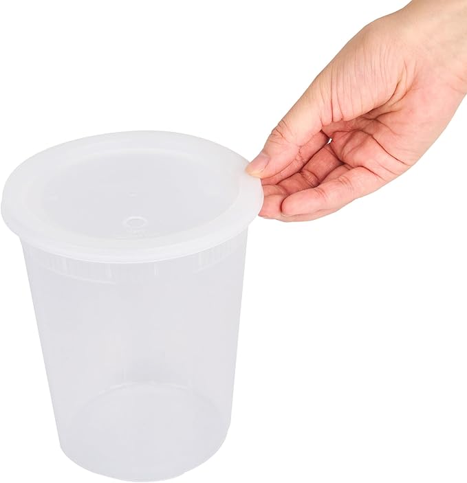 Restaurantware Plastic Food Container 100 Pack of 40 oz Clear Microwave-Safe Storage Container With Lid Leakproof Round Shape Disposable Freezer-Safe
