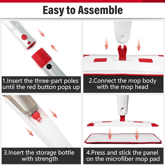 Mop for Floor Cleaning, Professional 18 Inch Washable Reusable 3 Pads Refills and Refillable Spray Bottle for Easy Wet Dry Mopping, Dust Flat Mops for Hardwood Laminate Tile