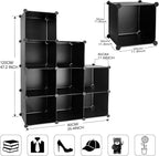 TUMUCUTE Cube Storage Organizer, 9-Cube DIY Plastic Closet Cabinet Modular Bookcase, Storage Shelves for Bedroom Living Room, Office, Black