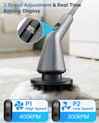 Electric Spin Scrubber, IPX7 Waterproof Dual Speed Cordless Cleaning Brush with 7 Brush Heads, Extendable Long Handle Shower Scrubber for Bathroom Shower Bathtub Glass Tub Tile Floor Car