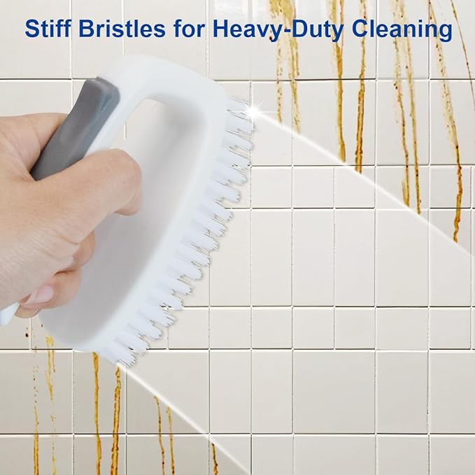 CELOX Carpet Cleaning Brush, Heavy Duty Scrub Brush with Handle, 2 Pack, White