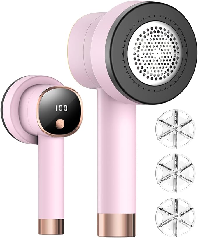 Fabric Shaver Lint Remover: Rechargeable Lint Shavers for Clothes with LED Display 3 Speeds and 6-Leaf Blades, Portable Electric Lint Shaver to Remove Fuzz Ball Pilling from Sweater Furniture