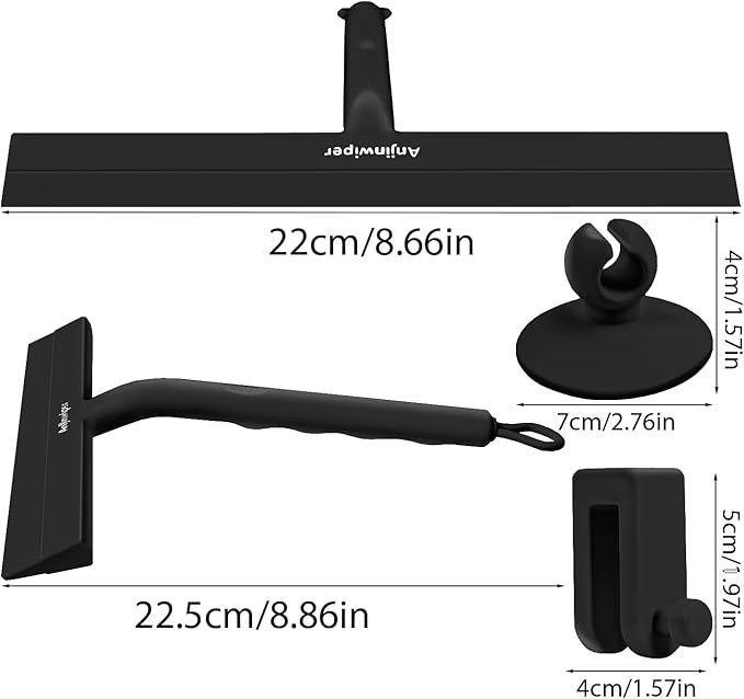 Shower Squeegee for Glass Doors with Adhesive Hook, All-Purpose Squeegee for Shower Glass, Bathroom, Window, Mirror, Car Glass and Tile Wall-8.6 Inches,Black