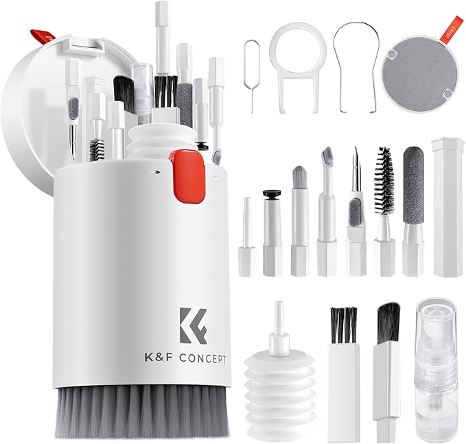 K&F CONCEPT 20-in-1 Keyboard Cleaning Kit Laptop Cleaner, Multifunctional Electronic Device Cleaning Tool, for iPhone AirPods MacBook iPad, Camera PC Monitor Earbud TV Tablet Screens