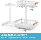 1 Packs Under Sink Organizer,Small Shelf for narrow spaces,2 Tiers Pull Out Under Cabinet Organizer,Adjustable Height,Slide Out Thickened Metal Under White