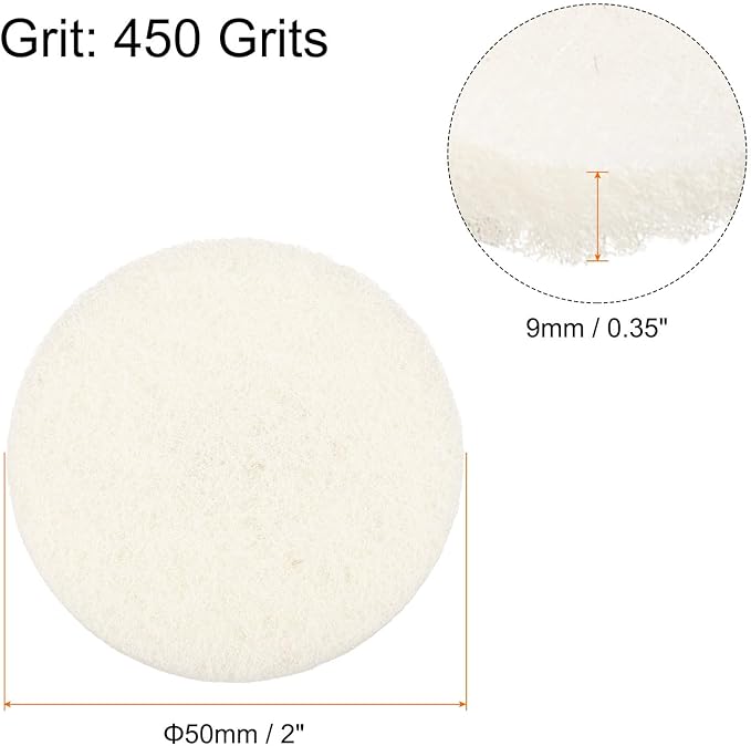 HARFINGTON 12pcs Scrubber Scouring Pads 450 Grits 2 Inch Drill Power Brush Hoop and Loop Surface Conditioning Disc Drill Scuffing Disc Scrub Pads for Home Kitchen Cleaning, White