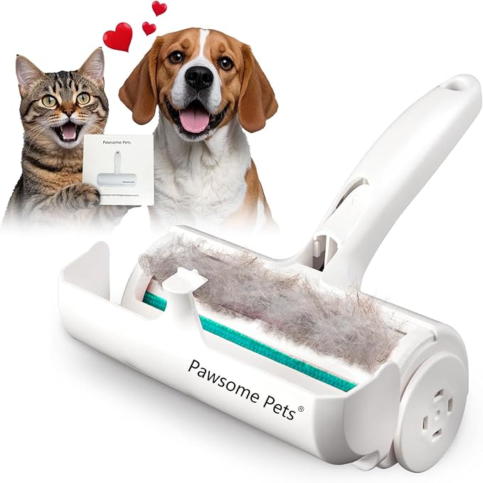 Pawsome Pets Pet Hair Remover Gift Set Reusable Lint Roller Cat and Dog Hair Remover for Furniture, Couch, Carpet, Clothing and Bedding - Portable, Multi-Surface Fur Removal Tool