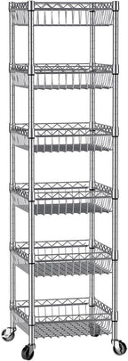 SINGAYE 6 Tier Shelf Adjustable Storage Shelves Rack Standing Units with Wheels Closet Wire Shelving Organizers Metal Pantry Kitchen Laundry Room 13.5" D x 13.5" W x 63" H Silver