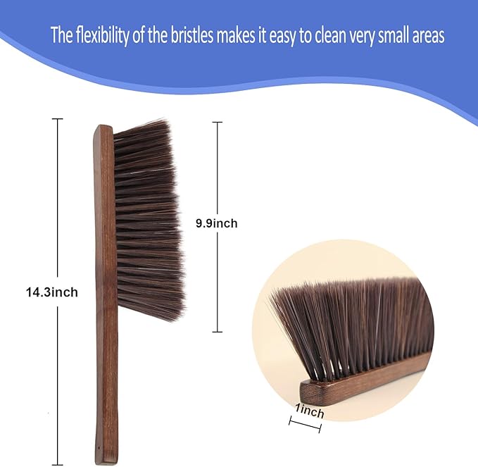 Hand Broom Brush,Natural Wooden Handle Soft Bristles Dusting Cleaning Brush,Light and Sturdy for Furniture,Bed,Car,Bench, Crevice Cleans