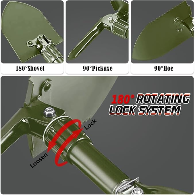 Digging Shovel, 18.5'' Lightweight Camping Shovel Portable High Carbon Steel Folding Mini Trowels for Outdoor Camping Backpacking Hiking Car Emergency Home Garden(Olive)