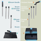Broom and Dustpan Set for Home, Long Handle Dust Pan and Broom Combo for Indoor Outdoor Heavy Duty Dustpan Set for Kitchen Lobby Office Upright Standing Dustpan with Teeth (Deep Blue)