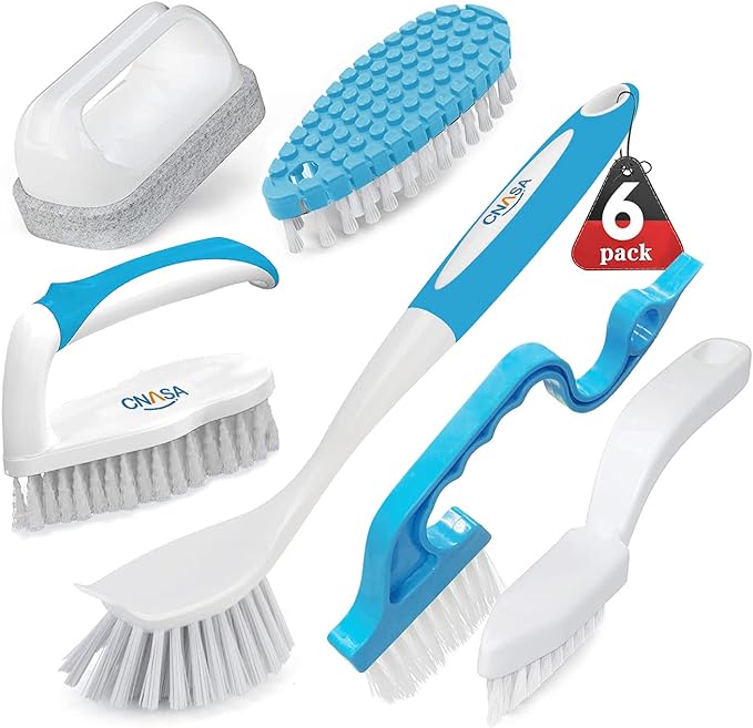 6 Pack Household Deep Cleaning Set - Kitchen, Bathroom & Floor Cleaning Brushes, Includes Scrub, Dish, Bottle, Grout, Crevice & Shoe Brushes