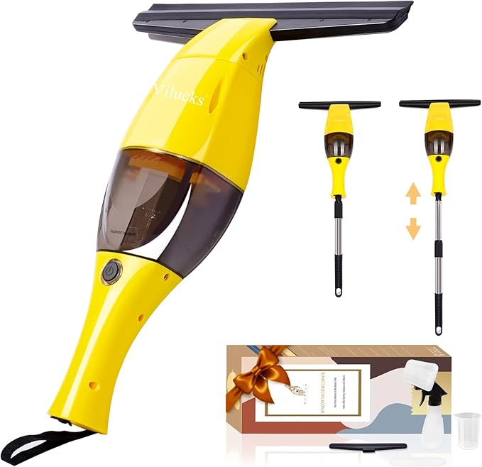 Electric Window Vacuum Squeegee Cordless with Telescoping Handle, Window Steam Cleaner Squeegee, Rechargeable Window Vac, Battery Powered Squeegees for Windows, Mirror and Glass, Window Cleaning Tool