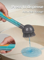Soap Dispensing Dish Brush Storage Set with 360° Rotating Head, Kitchen Brush with 2 PCS Different Brush Heads & 3 PCS Sponges, Dish Brush Set with Handle for Dishes, Sink, Pans, Pots
