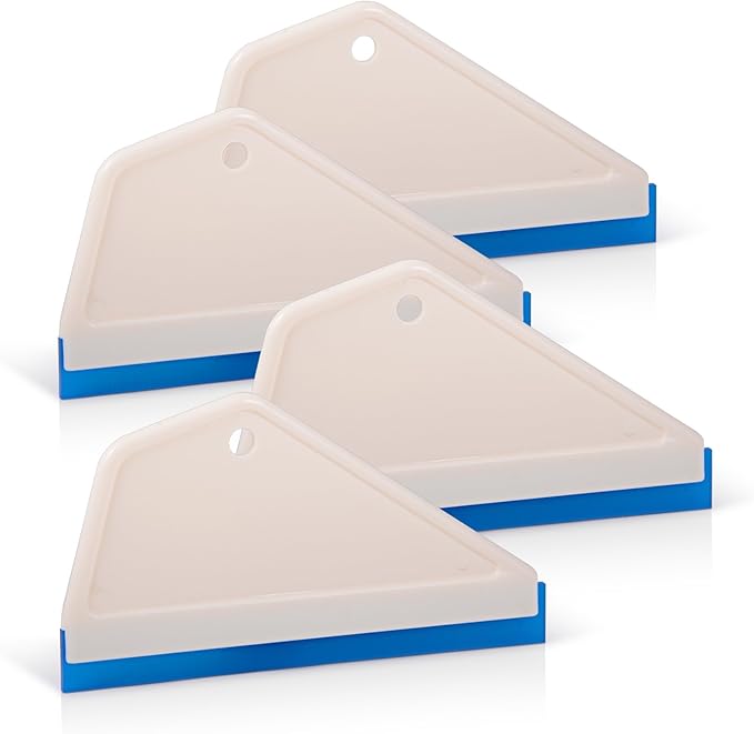 FOSHIO 4Pack White Auto Home Kitchen Bathroom Shower Squeegee Hand Squeegee Window Wiper Mirror Wiper with Blue Silicone Water Blades