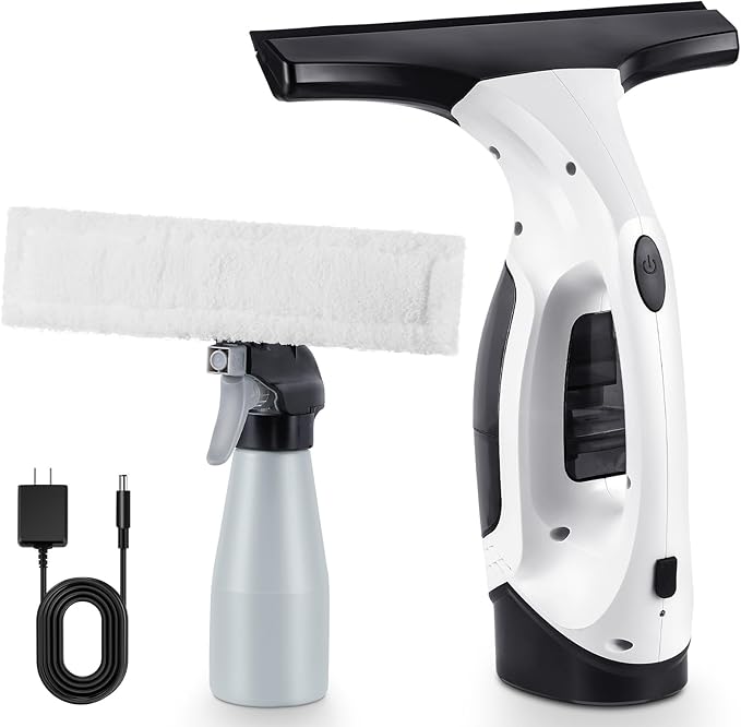 Window Vacuum Squeegee Cordless, Rechargeable Window Vac with Spray/Squeegee/Vacuum, Electric Cleaning Tool for Windows, Tiles, Mirror, Countertop, Car Windshield, Glass, Shower Wall