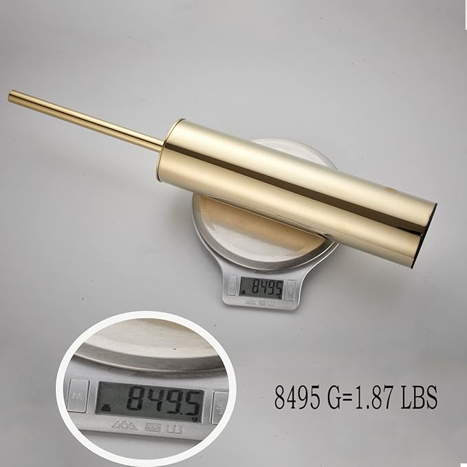 Freestanding Luxury Toilet Brush 304 Stainless Steel Toilet Brush and Holder 19-Inches Tall Round Rust Resistant Anti-Odor and Easy to Clean with Polished Gold Finished