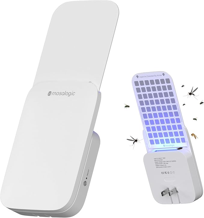 Mosalogic Fruit Fly Traps for House Use Gnat Trap Flying Insect Trapper Plug-in Mosquito Killer Indoor Gnat Moth Catcher Fly Tapper with Night Light UV Attractant Catcher for Home Office White-1PACK