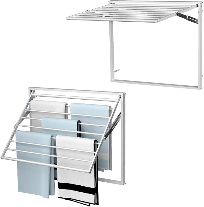 2 Pcs Wall Mount Clothes Drying Rack 26 X 31.5 Laundry Room Organizer Laundry Drying Rack Foldable Stainless Steel Drying Rack Clothing Space Saver Laundry Rack for Hanging Clothes Sock Towel