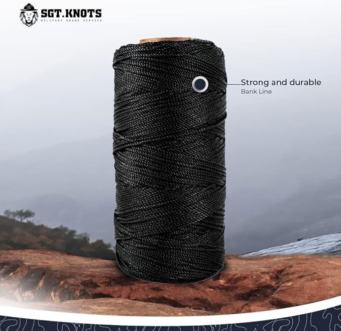 SGT KNOTS Tarred Twine - 100% Nylon Bank Line for Bushcraft, Netting, Gear Bundles, Construction, Lacing Twisted Cord, Weatherproof #24-1 lb