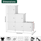 Cube Storage Organizer, 6-Cube Shelves Unit with Doors, DIY Stackable Plastic Clothes Organizer for Bedroom and Under Stairs Storage Unit, Each Compartment 30 x 30 x 30 cm White ATTSL6002