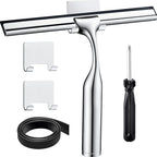 10" Squeegee for Shower Glass Door LASSHSWA All-Purpose Shower Squeegee for Glass Doors Bathroom Cleaner Tool Car Window Mirror Tile Wall Windshield Household with 2 Hooks and 2 Rubber Strips