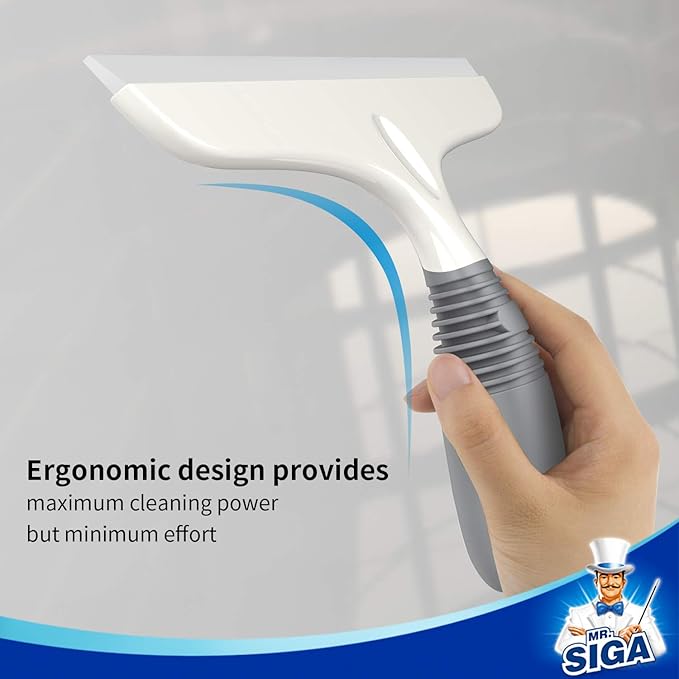 MR.SIGA Multi-Purpose Silicon Squeegee for Window, Glass, Shower Door, Car Windshield, Heavy Duty Window Scrubber, Includes Suction Hook, 10 inch, White & Gray, 2 Pack